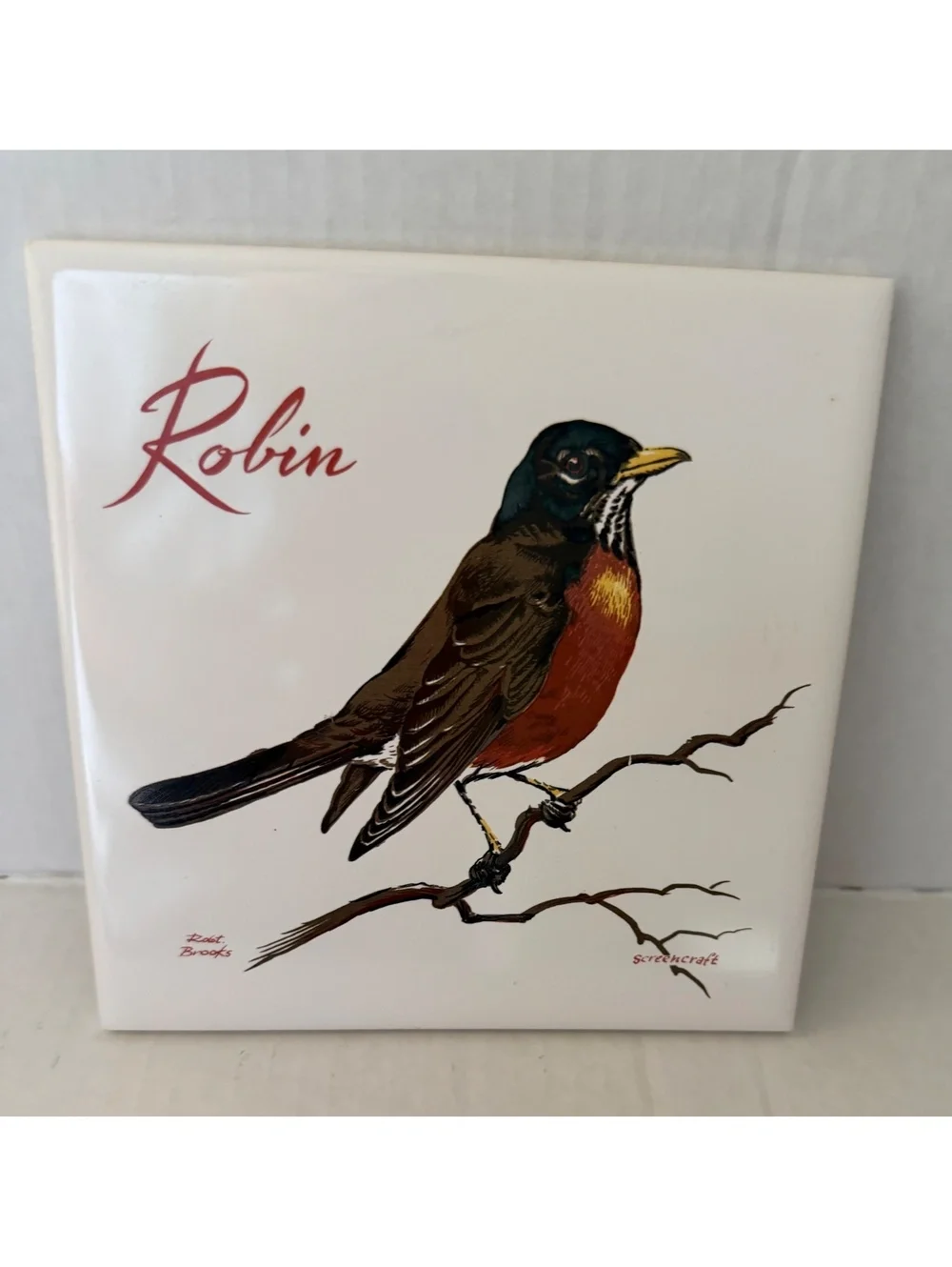 Vintage Screencraft Robin Ceramic Tile Art Trivet~Hand Crafted R. Brooks